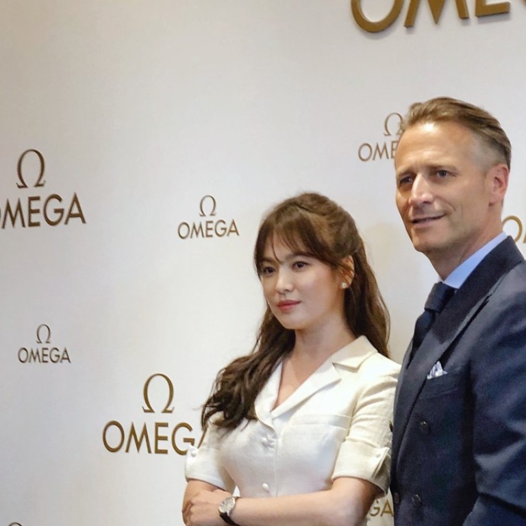 Song Hye-kyo and Omega’s CEO, Raynald Aeschlimann, at the opening ceremony of the brand’s new store on June 1, 2018. The new store is on Pedder Street, Central. Photo: Kim Soo-jin