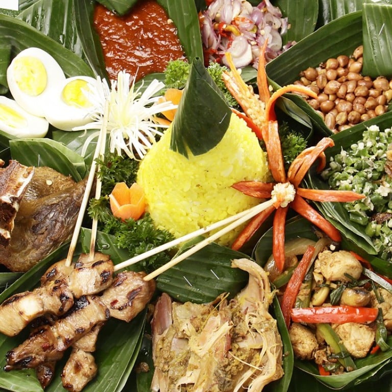 Indonesian rijsttafel from Bebek Bengil restaurant in Ubud, Bali