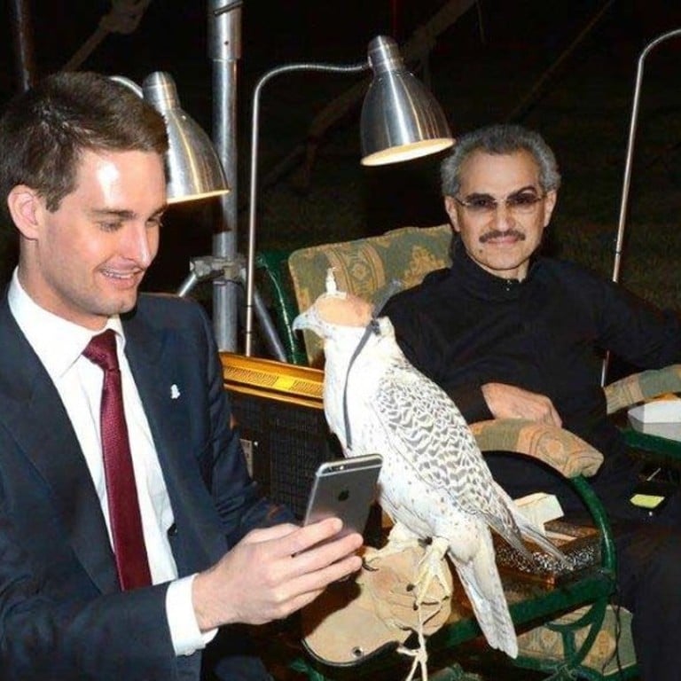 Evan Spiegel (left), CEO of Snap, with Prince Alwaleed Bin Talal of Saudi Arabia, who has taken a 2.3 per cent stake in the parent company of the multimedia messaging app maker, Snapchat. Photo: Prince Alwaleed Bin Talal