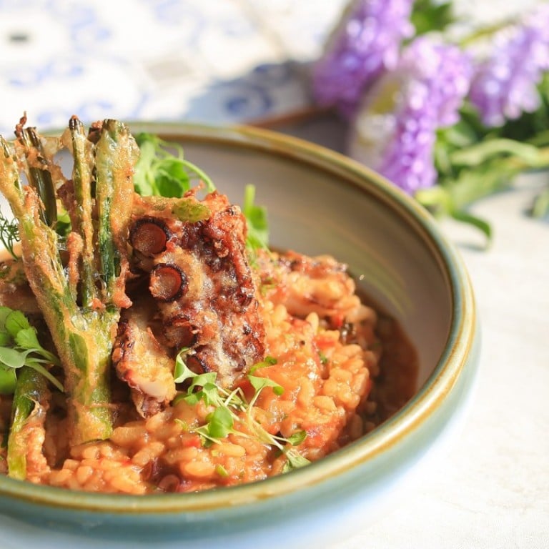 Octopus rice with spring onion, green asparagus and octopus tempura is one of the Portuguese dishes on offer at Casa Lisboa, in Central, during Hong Kong Restaurant Week, which runs from August 23 to September 2.
