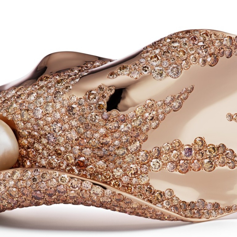 Neha Dani Karesa rose gold cuff with natural freshwater baroque pearl and brown diamonds