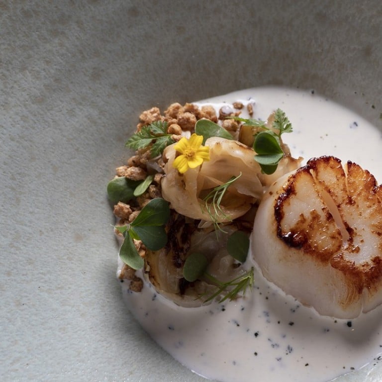 The pan-fried scallops with smoked cabbage heart and Welsh laverbread butter at Statement