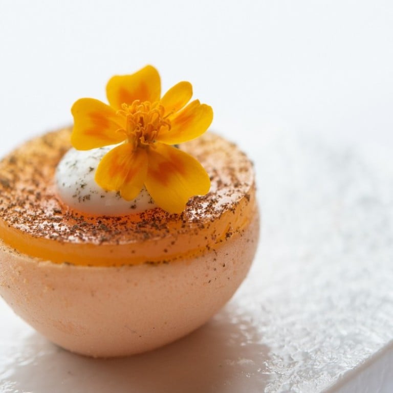 Savoury passion fruit macaron at Amber at Landmark Mandarin Oriental