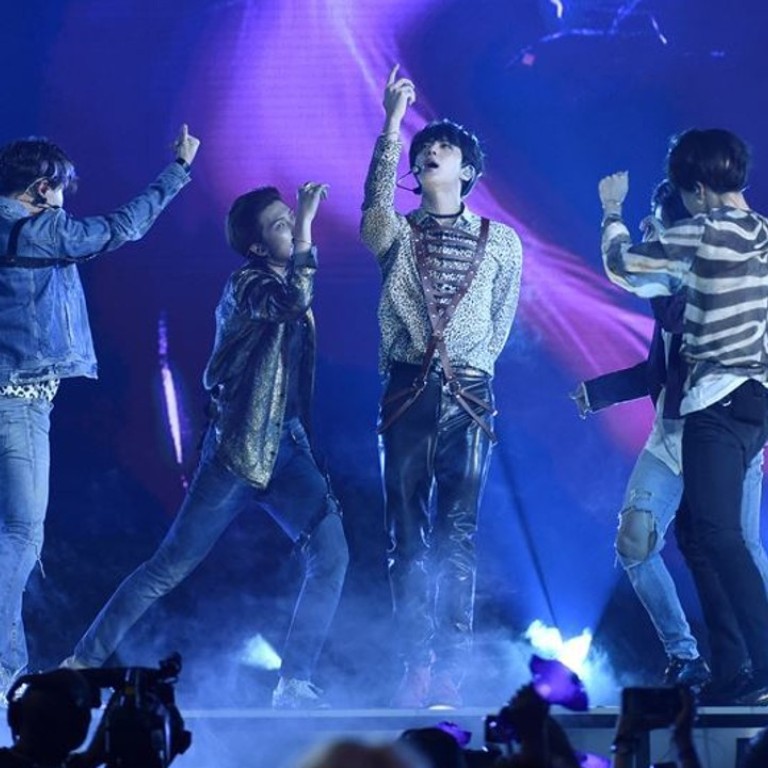 BTS performed ‘Fake Love’ at the Billboard Music Awards at MGM Grand Garden Arena in Las Vegas in May. Photo: Yonhap