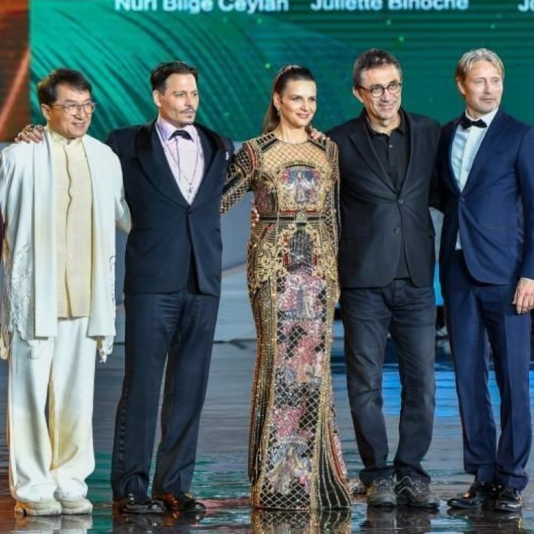Stars at the inaugural Hainan International Film Festival in Sanya, December 9 to 16, included (from left to right) Aamir Khan, Jackie Chan, Johnny Depp, Juliette Binoche, Nuri Bilge Ceylan and Mads Mikkelsen. Photo: Xinhua