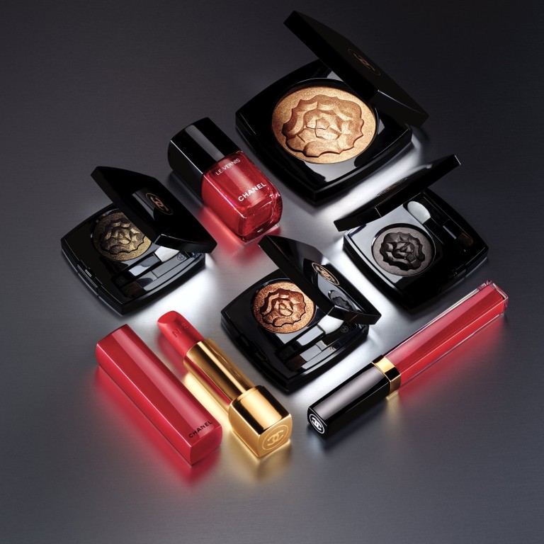 Chanel’s new Christmas make-up collection, Collection Libre, which includes eye shadow, lipsticks, lip gloss and a highlighter.