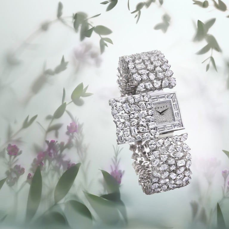 Graff's secret watch, with the dial concealed behind a diamond-encrusted panel, doubles as a diamond bracelet and is one of the luxury jewellery designs that are perfect for a bride to wear on her wedding day.