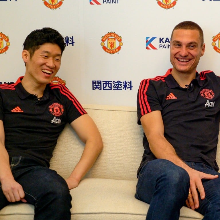 (From left) retired Manchester United soccer stars Park Ji-sung, Nemanja Vidic and Jesper Blomqvist visited Hong Kong to play a match – against 100 children – to help celebrate the centenary of Japanese company Kansai Paint. Photo: Bridgette Hall