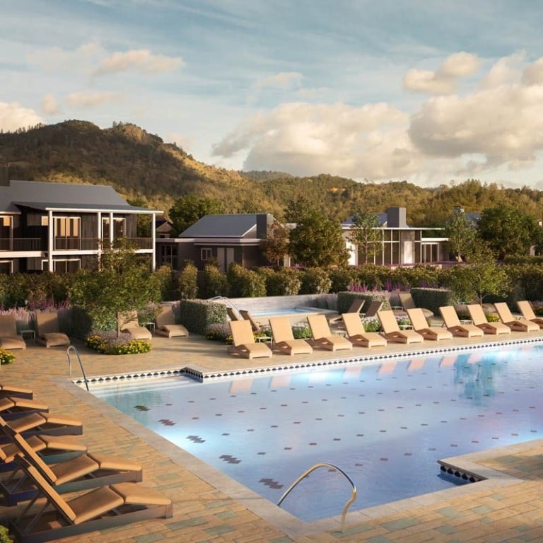 One of the two swimming pools at the Four Seasons Resort and Residences Napa Valley, in California, which is set in its own vineyard and will allow guests to blend their own wine.