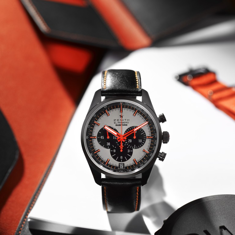 Bamford Watch Department personalised a Zenith El Primero in matte black with a grey dial and orange accents.