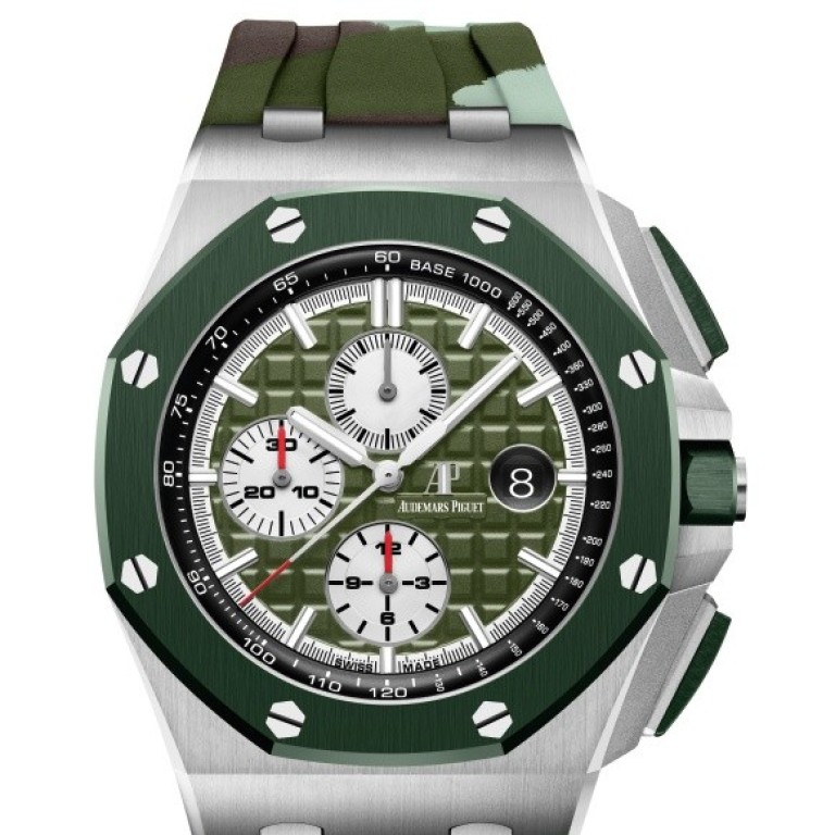 The Swiss luxury watchmaker Audemars Piguet has produced three camouflage versions – green (above) blue and brown – of its Royal Oak Offshore chronograph, which will be on show at the Salon International de la Haute Horlogerie 2019 in Geneva, starting on Monday, January 14.