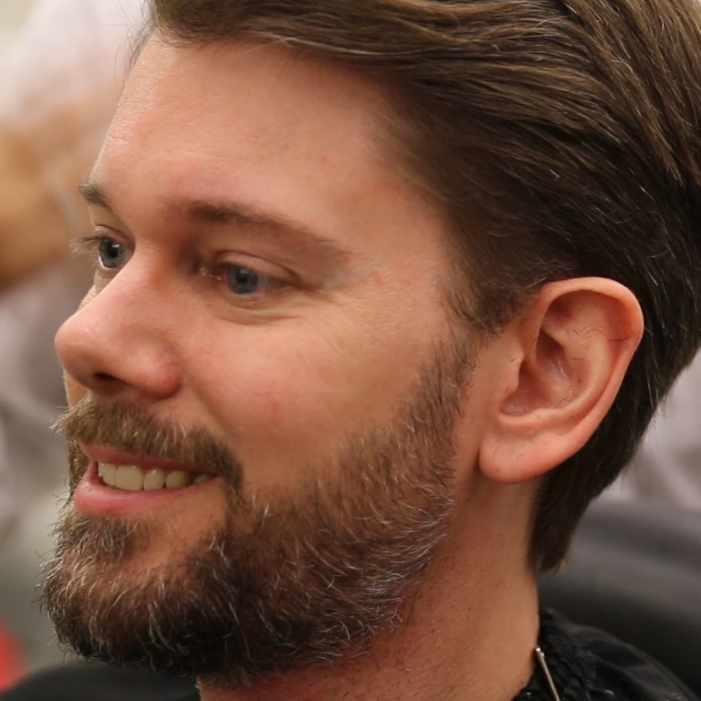 Brian Peach with his beard – before the shaving began at Selvedge Barbers, in Central, Hong Kong