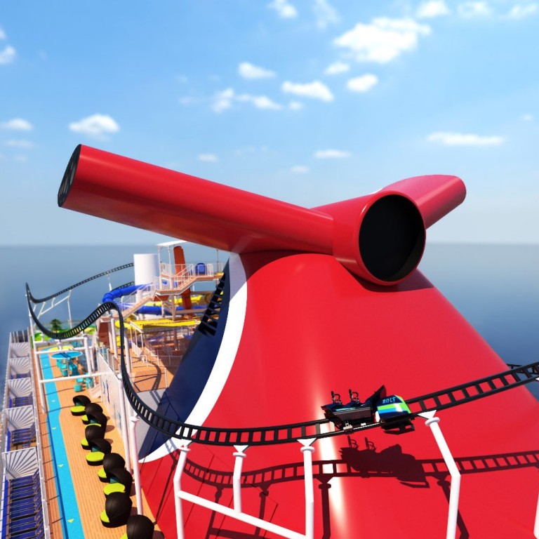 Carnival Cruise Line’s ship Mardi Gras – complete with a 780-foot long roller-coaster ride, suspended nearly 200 feet above the sea – will set sail in 2020. Illustration: Carnival Cruise Line