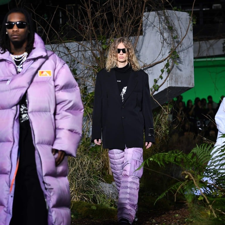 Rapper Offset in an oversize puffer coat from Virgil Abloh’s Off-White label during the men’s Fall/Winter 2019-2020 collection in Paris on Wednesday. Photo: AFP