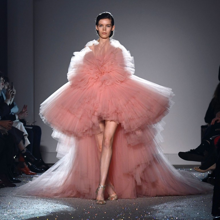 A model presents a pink gown by Giambattista Valli during the 2019 spring/summer haute couture collection show at Paris Fashion Week on Monday. Photo: AFP
