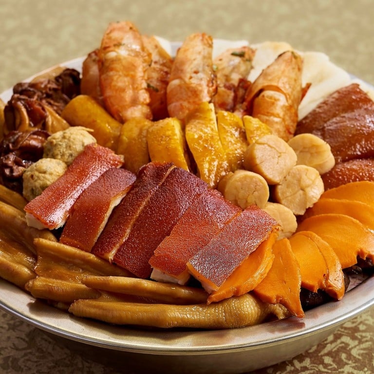 A bowl of traditional poon choi – a dish that is popular among diners during the Lunar New Year festival – served at The Royal Garden Chinese Restaurant, in Kowloon, Hong Kong.