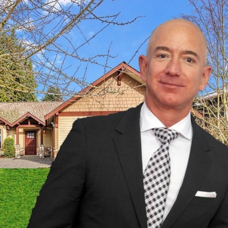 The present Jeff Bezos with his former Bellevue, Washington house – which he was renting when he started Amazon in 1994 – in the background. Photo: Zillow and AP/Dennis Van Tine