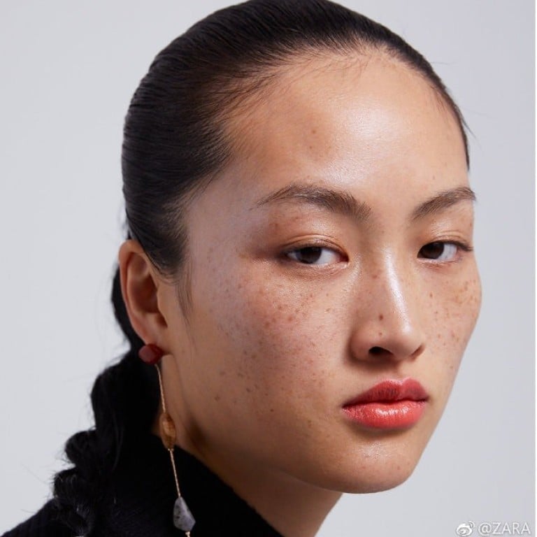 Chinese top model Jing Wen’s freckles, featured in photographs helping to publicise Spanish fashion brand Zara’s make-up, sparked heated debate in China. Photo: Zara Weibo