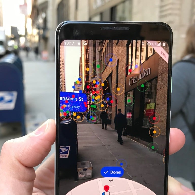The augmented reality feature on Google Maps, which displays the view in front of you on your phone, with arrows and coloured identification markers around buildings, aims to help you easily find your way in unfamiliar places. Photos: Business Insider
