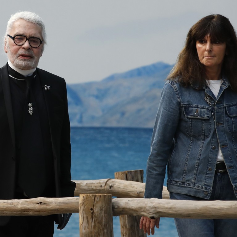 Karl Lagerfeld pictured with his long-time head of studio Virginie Viard last year. Chanel said on February 19 that Viard will create the house’s upcoming collections following Lagerfelfd’s death. Photo: AP