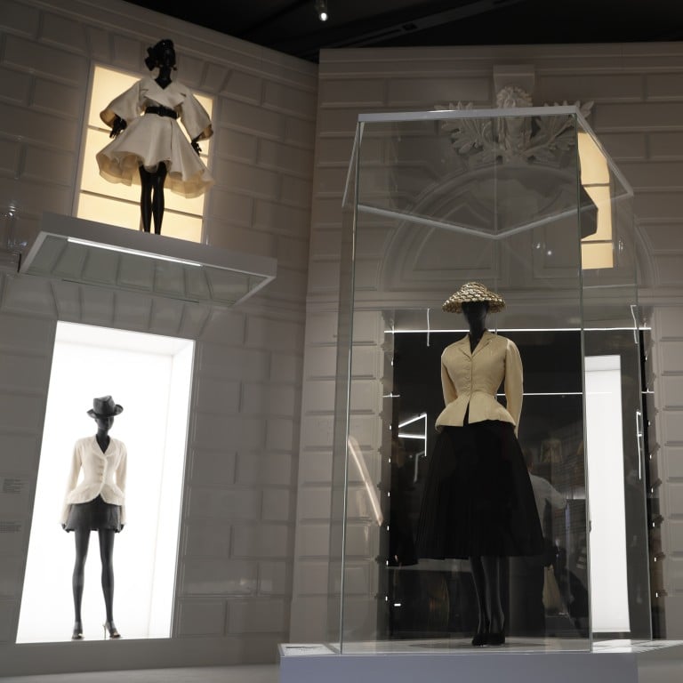 A Bar Suit and Hat made from silk, wool taffeta and straw, designed by Christian Dior, haute couture spring/summer 1947, on display in the ‘Christian Dior: Designer of Dreams’ exhibition at the Victoria & Albert Museum in London. The exhibition runs until July. Photo: AP