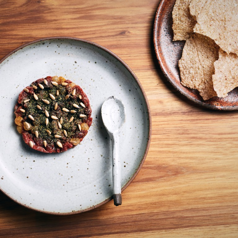 Kangaroo tartare with fermented capsicum, Matilda 159 Domain restaurant in Melbourne, Australia. Photo: Gareth Sobey