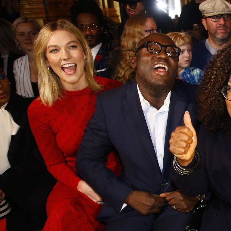 Model Karlie Kloss (left), Edward Enninful (centre), chief editor of British ‘Vogue’ magazine, and US television host Oprah Winfrey joke before the start of Stella McCartney’s ready-to-wear autumn/winter 2019/20 collection show on Monday at Paris Fashion Week. Photo: AP