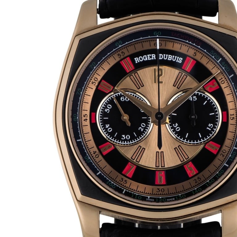 The Roger Dubuis La Monégasque – a limited-edition, pink-gold chronograph timepiece, from around 2011 – was sold for about US$10,000 at Sotheby's Geneva watch auction in February. Photos: Sotheby's
