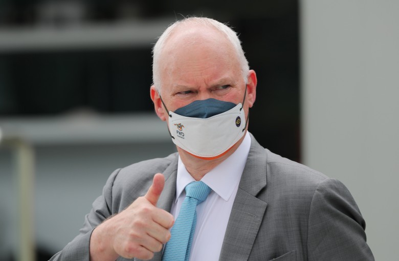 Trainer David Hall celebrates a win. Photo: Kenneth Chan