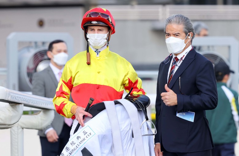 Zac Purton and Tony Cruz celebrate one of California Spangle’s seven career victories. Photo: HKJC