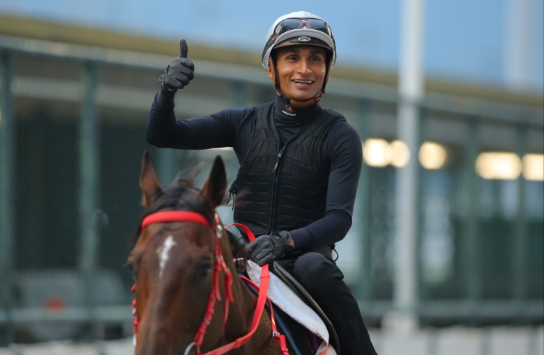 Karis Teetan loving being back aboard horses at Sha Tin trackwork. Photos: Kenneth Chan