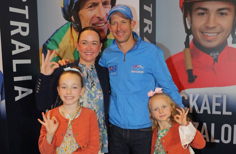 Hugh Bowman and his family attend the International Jockeys’ Championship media conference at the Hong Kong Palace Museum on December 5. Photo: Kenneth Chan