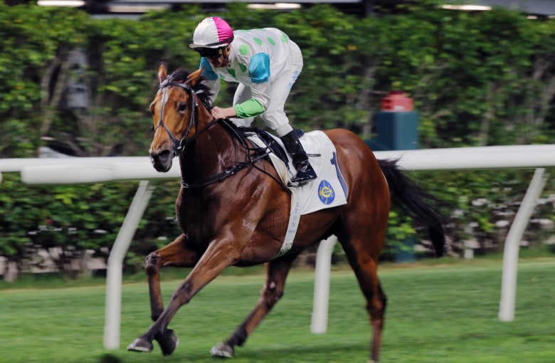 Gallant Hero salutes under Zac Purton at Happy Valley on Wednesday night. Photos: Kenneth Chan