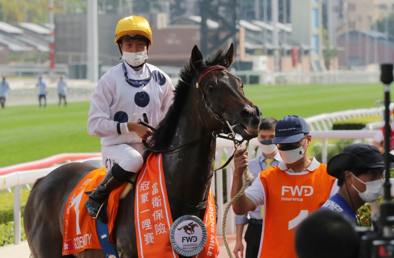 Golden Sixty and Vincent Ho after winning the 2022 Champions Mile. Photo: Kenneth Chan