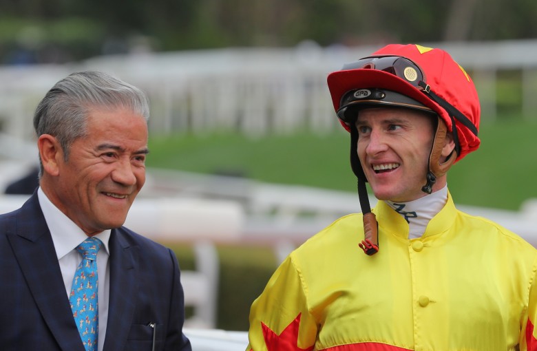 Trainer Tony Cruz and jockey Zac Purton celebrate a win at Sha Tin last month. Photo: Kenneth Chan