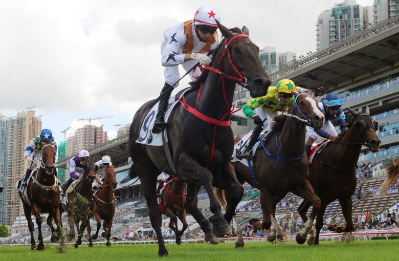 Courier Wonder wins the 2021 Group Three Sha Tin Vase (1,200m) under Joao Moreira. Photo: Kenneth Chan
