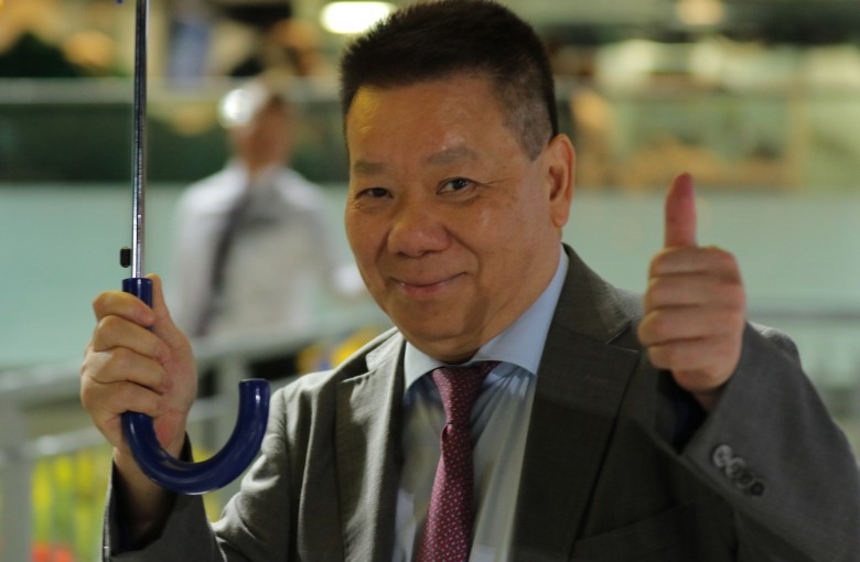 Trainer Manfred Man enjoys a victory last season. Photos: Kenneth Chan.