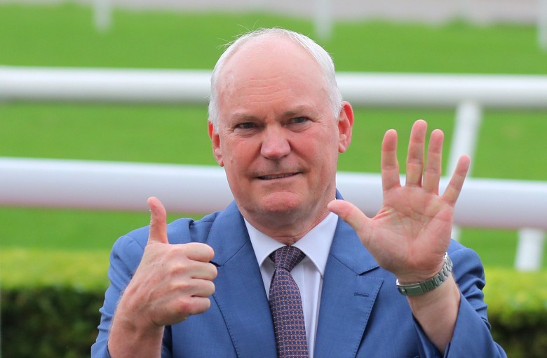 David Hall celebrates after bringing up his 600th win on Hong Kong soil at Sha Tin on Saturday. Photos: Kenneth Chan