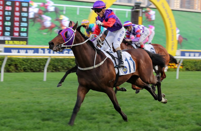 A jubilant Keith Yeung enjoys Fallon’s win at Sha Tin on Saturday. Photos: Kenneth Chan