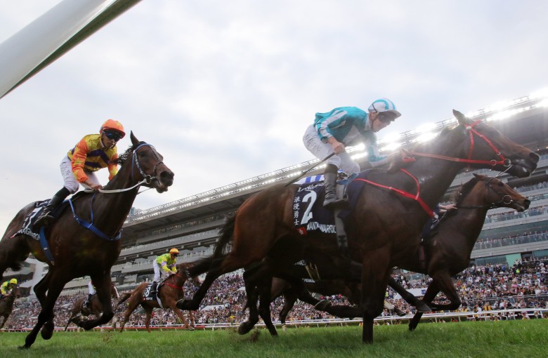 Straight Arron runs on behind Romantic Warrior to finish fourth in December’s Group One Hong Kong Cup (2,000m). Photo: Kenneth Chan