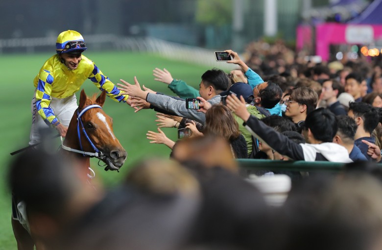 Karis Teetan enjoys a Happy Valley winner last month. Photo: Kenneth Chan