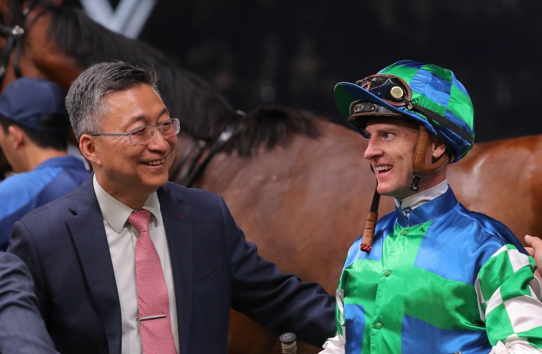 Trainer Francis Lui enjoys a Copartner Prance victory with jockey Zac Purton. Photo: Kenneth Chan