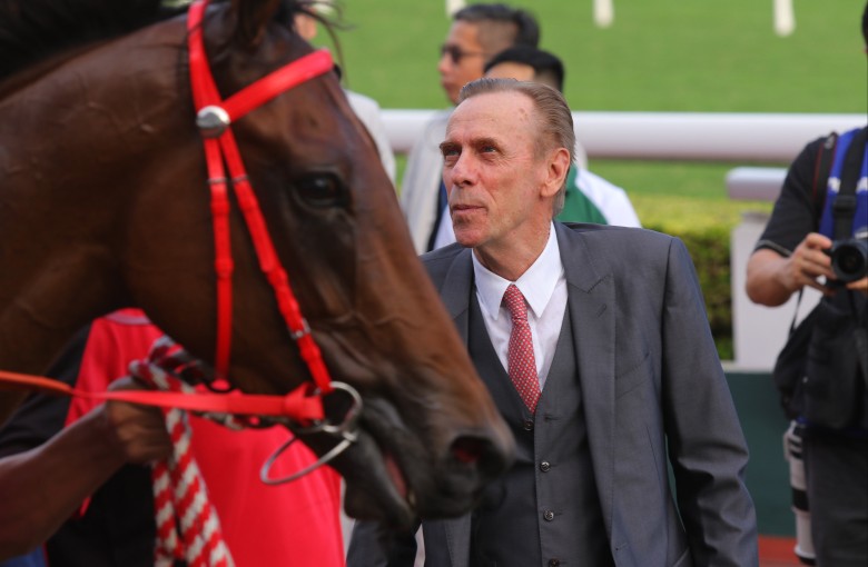 John Size looks over Ensued after the four-year-old’s weekend success. Photo: Kenneth Chan