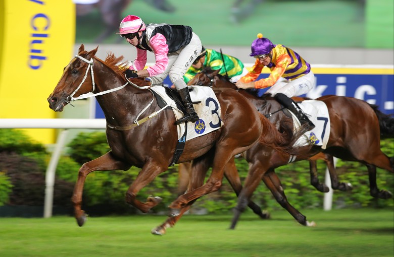 Beauty Joy takes out the Group Three Premier Plate (1,800m) under Brenton Avdulla. Photo: Kenneth Chan