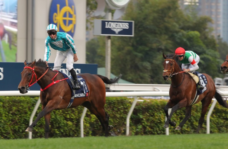Romantic Warrior wins last year’s Group One Hong Kong Cup under James McDonald. Photos: Kenneth Chan