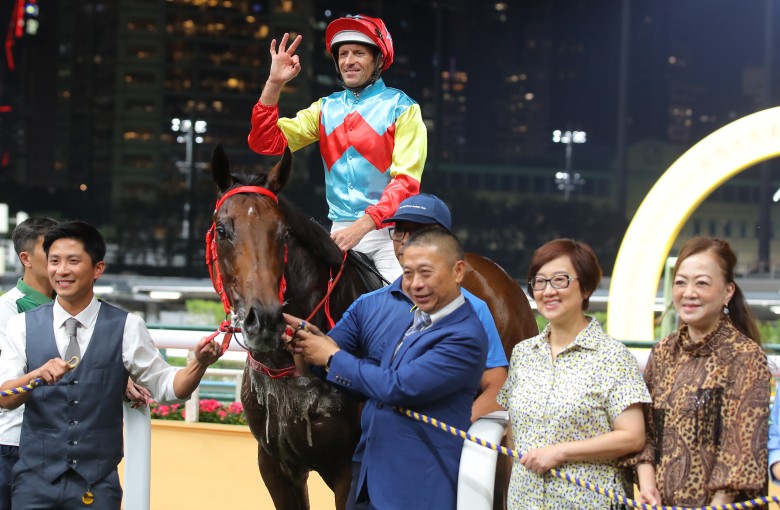 Hugh Bowman and connections with Hakka Radiance after his Happy Valley win last month. Photos: Kenneth Chan