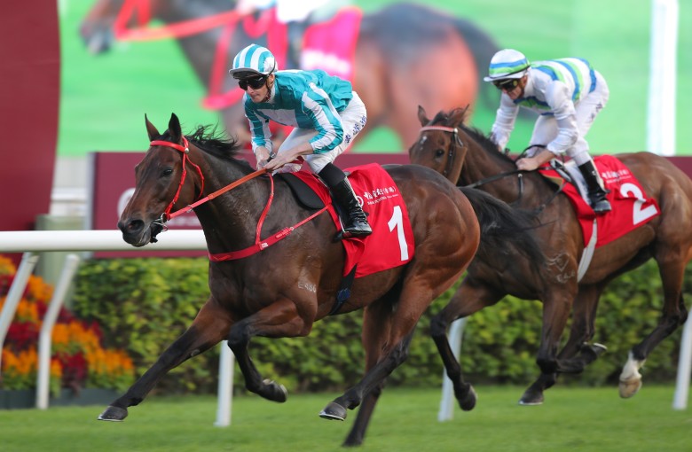 Romantic Warrior wins the weekend’s Group Two Jockey Club Cup (2,000m). Photo: Kenneth Chan