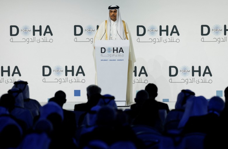 Qatar’s Prime Minister and Minister for Foreign Affairs Sheikh Mohammed bin Abdulrahman bin Jassim Al-Thani speaks on the first day of the 23rd edition of the annual Doha Forum in Qatar on December 6. Photo: Reuters