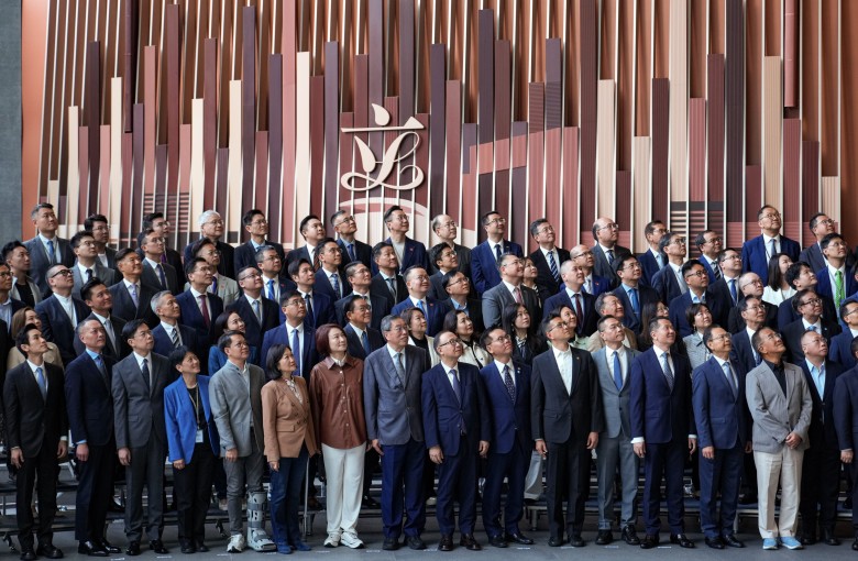 Old and newly elected lawmakers gather at the Legislative Council Complex in Tamar, Admiralty, on December 9. Photo: Sam Tsang