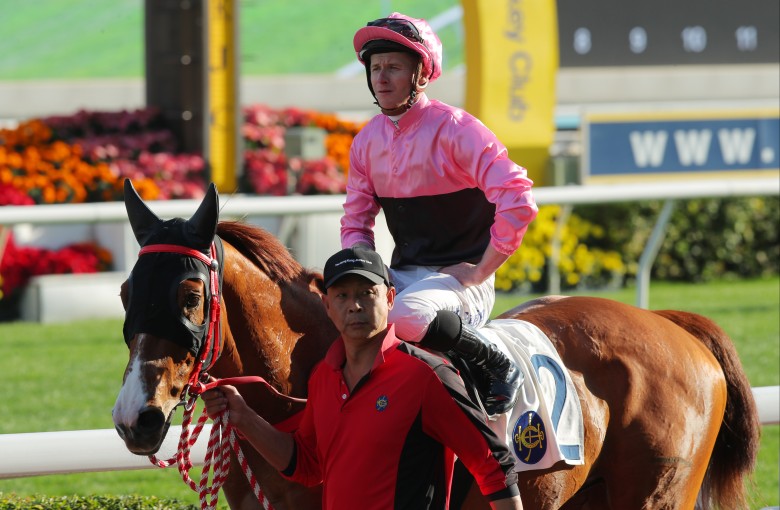James McDonald aboard Fit For Beauty in the Kwok family colours. Photos: Kenneth Chan